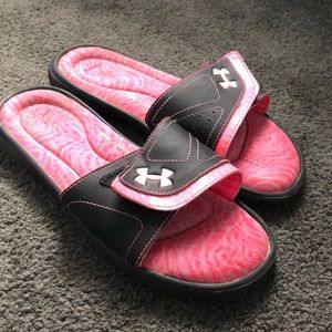 Pink & Black Under Armour flip flops